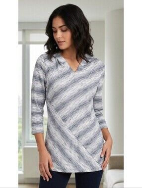 Chico's Hooded Pullover Top Blue & White Size 0/S/4